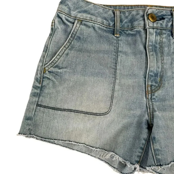 American Eagle Blue High Waist Pockets  Raw Hem Women’s Denim Jean SZ 6 #1997 - Picture 2 of 11